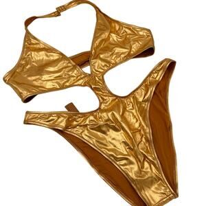 Skims Metallic Gold Swim Halter Monokini New with tags Size 3X